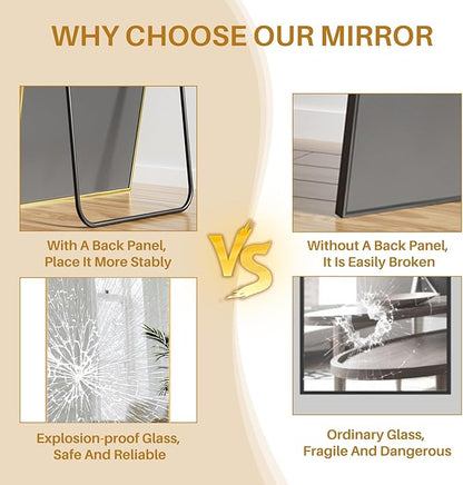 Mirror Full Length 64"x21" Arched Floor Mirror with Stand, Aluminum Alloy Frame & Shatterproof Glass Full Body Mirror, Freestanding Hanging or Leaning Wall Mirrors for Bedroom Closet Living Room