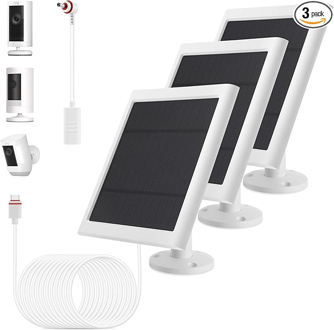 3 Pack - Solar Panel for Ring Camera, Compatible with Ring Spotlight Cam Plus/Pro(Battery) & Rings Stick Up Cam/Pro Batterys Spotlight Cams Batterys with 10FT/3M Long Cable