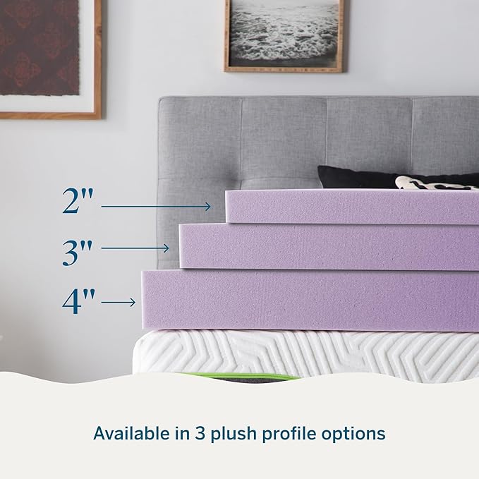 Lucid 2 Inch Lavender Infused Memory Foam Mattress Topper - Ventilated Design – Pressure Relieving Bed Topper - Mattress Pad – CertiPur Certified - Twin XL Size