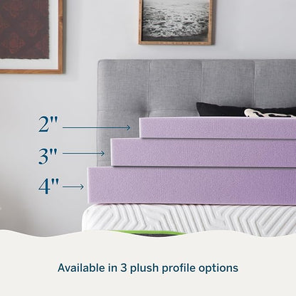 Lucid 2 Inch Lavender Infused Memory Foam Mattress Topper - Ventilated Design – Pressure Relieving Bed Topper - Mattress Pad – CertiPur Certified - King Size