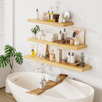 Heimlove 36 Inch Wall Shelf Bathroom Shelves Set of 2, 12" Deep Floating Shelves for Wall, Wall Mounted Shelves for Books Living Room Laundry Room Bedroom Kitchen Home Office