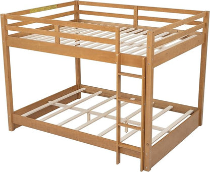 Ball & Cast Queen Over Queen Bunk Bed, Sturdy Bunk Bed Frame for Kids, Plywood Bunk with Ladder, Guardrail, and Slats, No Box Spring Required,for Kids Boys Girls,Natural