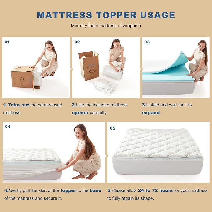 Bedlore 4-Inch Queen Mattress Topper for Back Pain - Dual Layer Medium Support (2" Gel Memory Foam + 2" Cooling Fluffy Pillow Top Pad), Breathable & Pressure Relief (White)