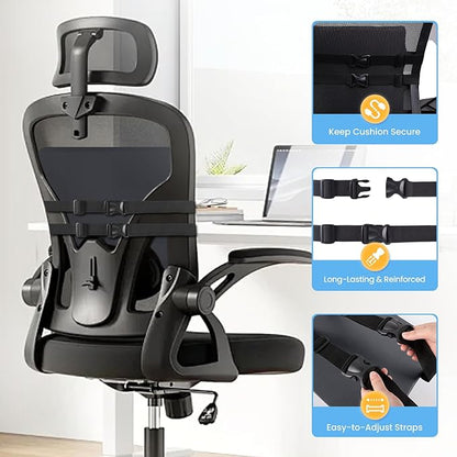 Large Lumbar Support Pillow for Office Chair, Car Seats and Home Desks, Ergonomic Back Support with Double Adjustable Straps, Machine Washable Cover, Grey