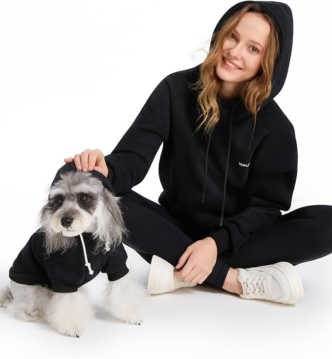 XPUDAC Matching Hoodie for Dogs and Humans Womens Hoodie Oversized Fleece Sweatshirts Long Sleeve Sweaters Pullover Fall Winter Clothes with Pocket, Black, X-Large