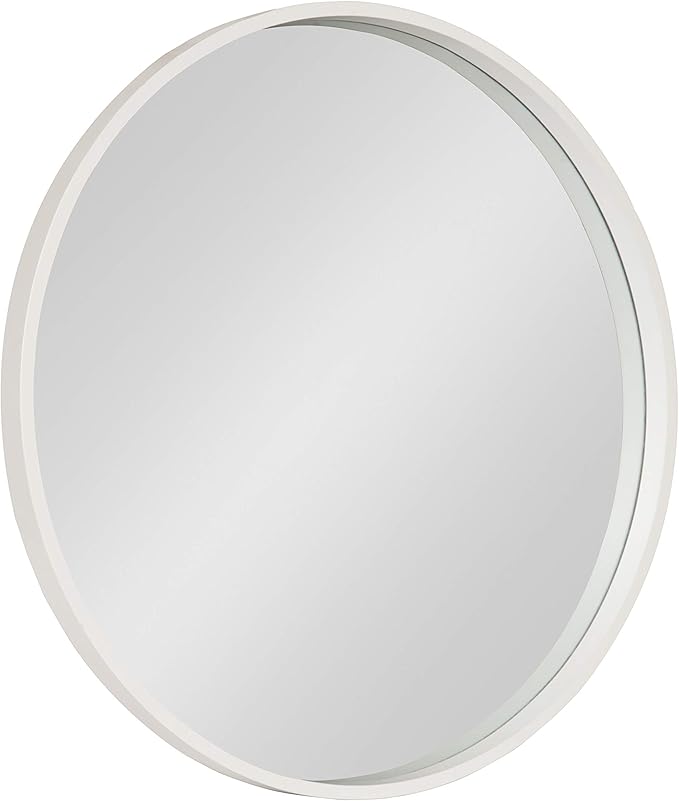 Kate and Laurel Travis Round Wood Wall Mirror, 25.6" Diameter, White, Modern Wall Décor Accent