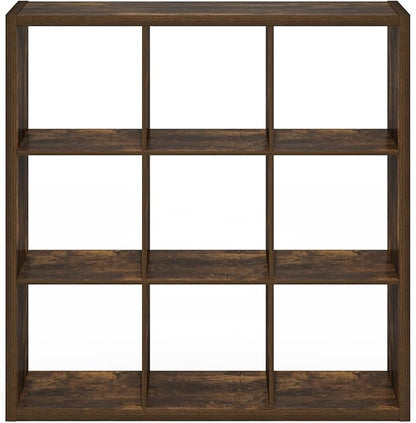 Furinno Cubicle Open Back Decorative Cube Storage Organizer, 9-Cube, Amber Pine