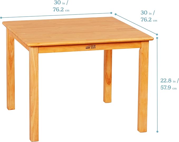 ECR4Kids 30in x 30in Square Hardwood Table and Chair Set, 12in Seat Height, Kids Furniture, Honey
