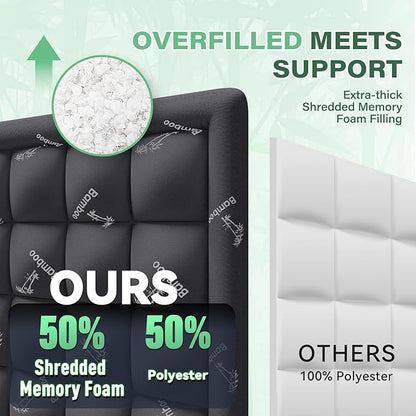 Anluoer Memory Foam Mattress Topper Full for Back Pain, Rayon Derived from Bamboo Pillow Top Mattress Topper for Hot Sleepers,Cooling Mattress Pad with 8-21" Deep Pocket, 54x75 Inches, Dark Grey