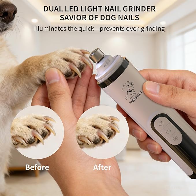 YFL Dog Nail Grinder with LED Light, Super Quiet 2-Speed Electric Pet Nail Trimmer, Professional Rechargeable Dog Nail Clippers for Large Medium Small Dogs & Cats