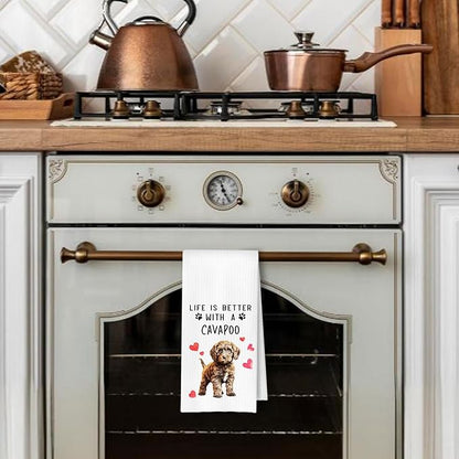 Cavapoo Dog Kitchen Towels, Cavapoo Gifts for Women Dish Tea Towels for Kitchen Decor, Dog Lovers Mom Gifts Decorative Hand Towel for Bathroom, 16x24 Inches