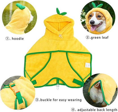 Pet Bathrobe for Dog Cat Absorbently Quick Drying Coat Cute Dogs Bath Towel Hooded Robe Adjustable Collar & Belly Strap for Pool Beach (Yellow, X-Small)
