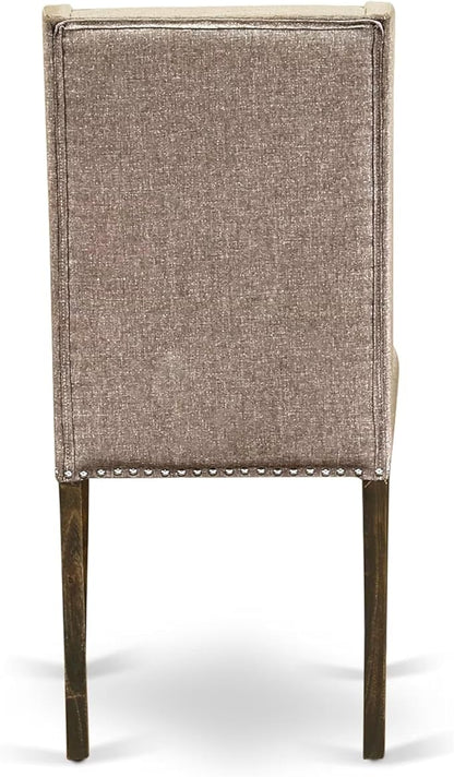 East West Furniture V797FL716-9 9 Piece Dining Room Table Set Includes a Rectangle Dining Table with V-Legs and 8 Dark Khaki Linen Fabric Upholstered Chairs, 40x72 Inch, Multi-Color