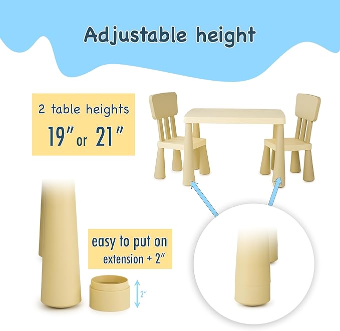 Kids Table and Chairs Set with Storage Drawer, Height-Adjustable Children's Desk for Toddlers, Sturdy Easy-Clean Surface, Safe Rounded Corners, Perfect for Playroom, Study, Arts & Crafts