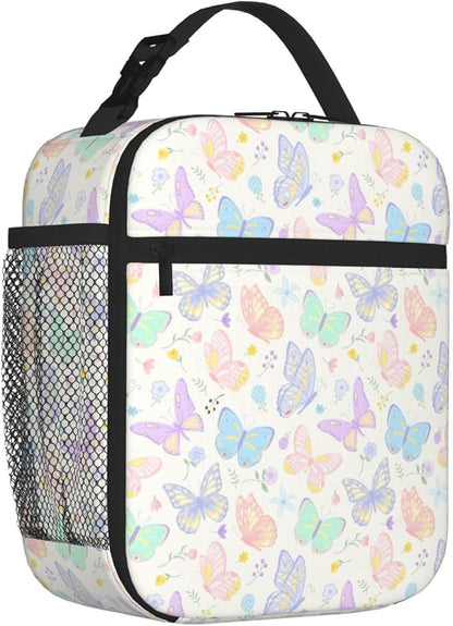 Watercolor Butterflies Insulated Lunch Bag,Kids Lunch Box For Girls Boys Teen,Kid Lunch Box Cooler Bag With Front Pocket For Women Men,Reusable Lunch Tote Bag Lunchbox For School/Work/Picnic/Office