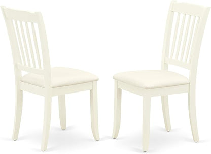 East West Furniture SUDA5-LWH-C 5 Piece Kitchen Table Set for 4 Includes a Round Dining Room Table with Dropleaf & Shelves and 4 Linen Fabric Upholstered Chairs, 42x42 Inch, Linen White