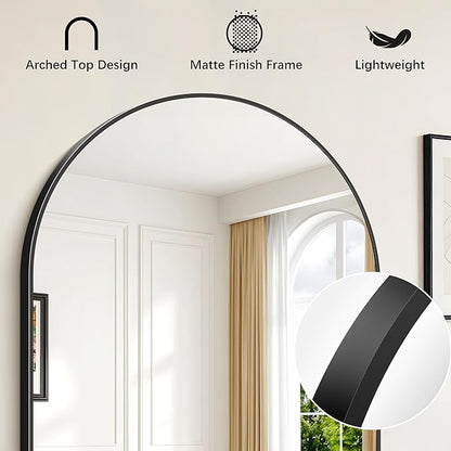 FORBATH Arched Bathroom Mirror 16x24 Inch, Black Bathroom Mirror Wall Mounted Modern Aluminum Alloy Frame Arch Mirror for Bedroom Living Room Entryway, Hanging or Leaning Against Wall