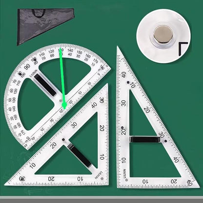 Magnetic Geometry Tool Set Clear Drafting Tools Mathematics Protractor, Triangular Scale Ruler Math Classroom Teaching Measurement Set Oversized Ruler (Transparent 3-Piece Set)