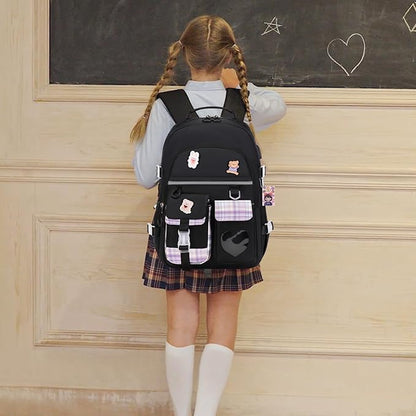 Backpack for Girls - Bookbag Backpacks Schoolbag for Girls Kids Teen Women Casual Travel Daypacks - School Bag Elementary Middle School College Cute Backpack with Lunch Box (Black Purple)