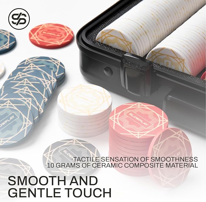 SLOWPLAY Nash Ceramic Poker Chips Set for Texas Hold'em, 500 PCS [with Numbered Values],43mm Poker Chips, 12g Each | Features a High-end Chip case with Extra Durable German Polycarbonate Shell