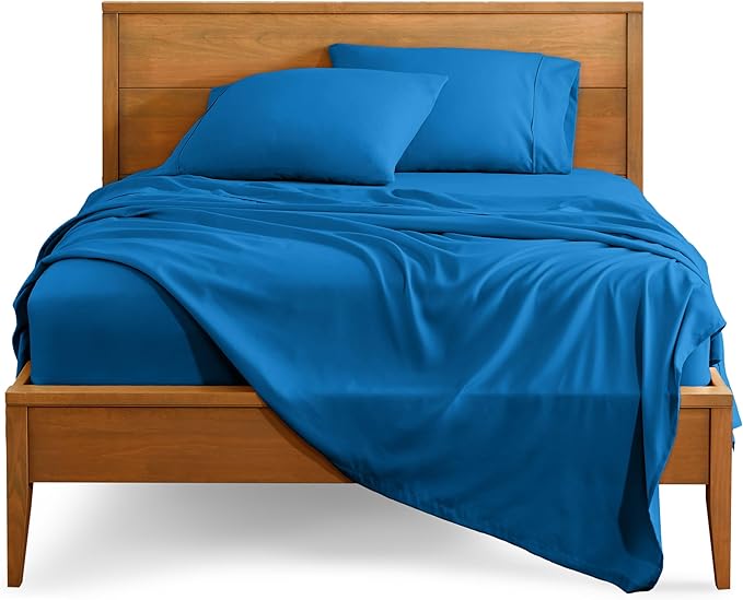 Bare Home Split Head Flex King Sheet Set - 1800 Ultra-Soft Microfiber Bed Sheets - Double Brushed Deep Pockets Easy Fit - 4 Piece Set - FlexTop King Bedding Sheets (Split Head Flex King, Medium Blue)