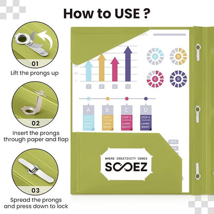 Sooez Folders with Pockets and Prong, 6 Pack, Green Colors, File Folders with Prongs, 2 Pocket Folders Bulk, Plastic Folder for School College Supplies, Aesthetic Nursing Cute School Supplies