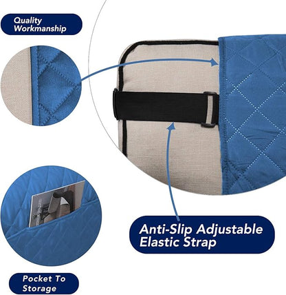PureFit Reversible Sofa Cover Water Resistant Loveseat Couch Cover, Machine Washable Furniture Cover with Non-Slip Foam and Adjustable Strap for Dogs, Pets (Loveseat, Blue/Ivory)