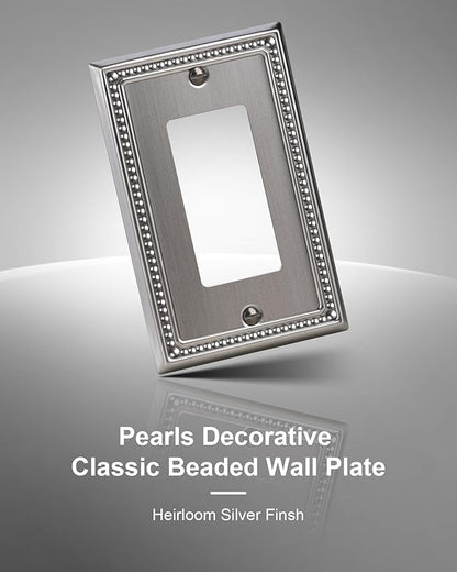 2-Pack Decorator Outlet Cover Plate, Pearls Decorative Switch Plates and Outlet Covers, Antique Silver Metal Wall Plates for Electrical Outlets