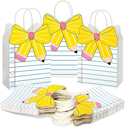 Kolldenn Teacher Gift Bags Composition Paper Bags with Handles Notebook Line Teacher Appreciation Graduation Gifts Bag for Kindergarten Preschool End of Year Party Favors Wrapping(24 Pcs,Notebook)