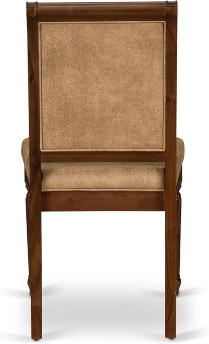 LKCY7-AWA-28 7-Piece Kitchen Table Set Consists of a Dining Table and 6 Beige Polyester Fabric Dinner Chairs with High Back - Antique Walnut Finish