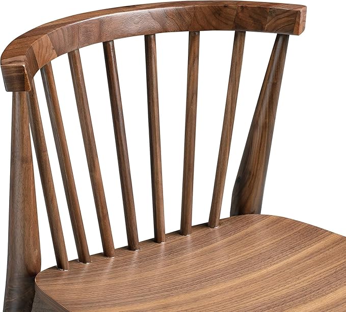 POLY & BARK Ligna Counter Stool Walnut – Mid-Century Inspired Stool with Sculpted Spindle Back – Solid American Oak Frame and Engineered Wood Veneered Seat – Fully Assembled and Ready to Use