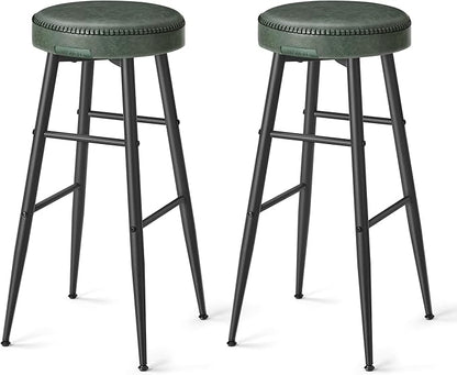 VASAGLE EKHO Collection - Bar Stools Set of 2, Bar Height Bar Stools, Kitchen Counter Stools, Mid-Century Modern Backless Counter Stools, 30-Inch Tall, Kitchen Island Home Bar, Forest Green