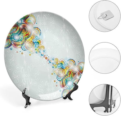 Ceramic Plates, Abstract Decorative Ceramic Plates, Modern Design Rainbow Waves Circles Patterned, 7 Inch, Household Plates Decorative, Multicolor