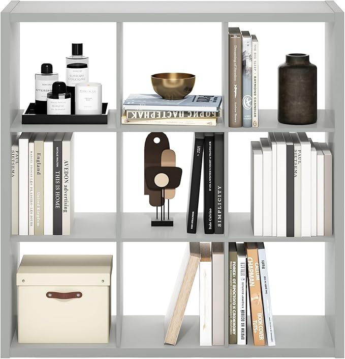 Furinno Cubicle Open Back Decorative Cube Storage Organizer, 9-Cube, Light Grey