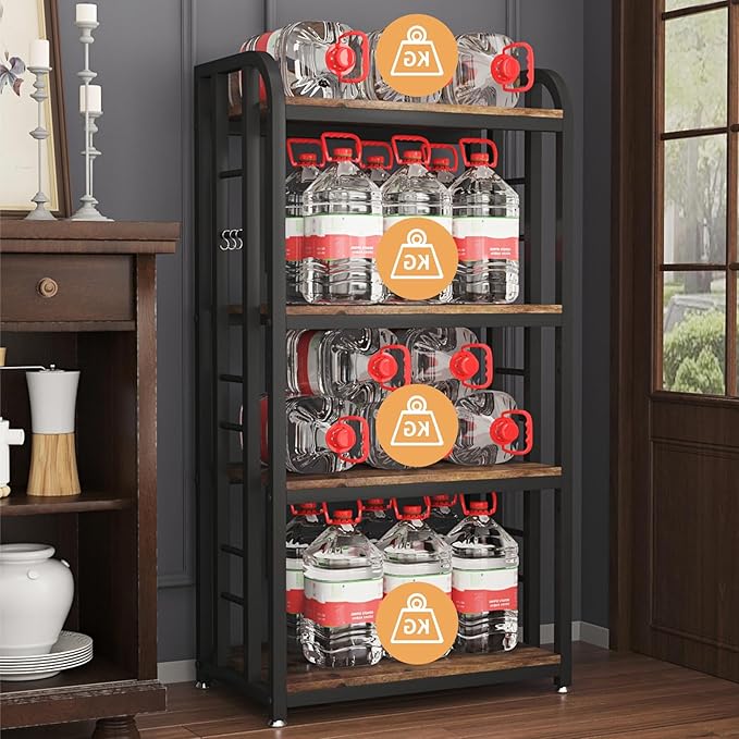 Microwave Oven Stand with Storage 4 Tiers, Free Standing Microwave Oven Stand Coffee Bar Adjustable Kitchen Shelves Kitchen Storage Shelf Rack Bakers Racks for Kitchens(Brown)