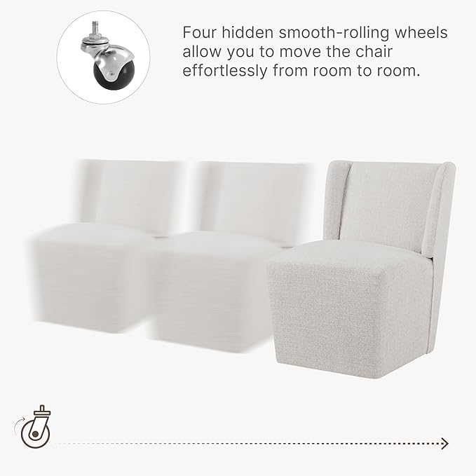 Upholstered Dining Chair with Casters Wingback Modern Side Armless Deskchair with Rollers for Diningroom Bedroom Livingroom Reading Room,Linen,2 Box