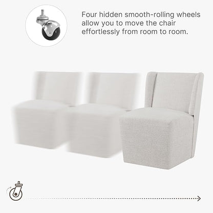Upholstered Dining Chair with Casters Wingback Modern Side Armless Deskchair with Rollers for Diningroom Bedroom Livingroom Reading Room,Linen,2 Box