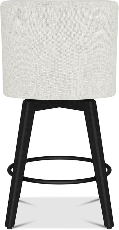 Counter Height Bar Stools Set of 8, Modern Swivel Barstools with Back and Wood Legs, Linen Fabric Upholstered Bar Chairs, 26" H Kitchen Counter Stools, Kitchen Island Home Bar, Ivory