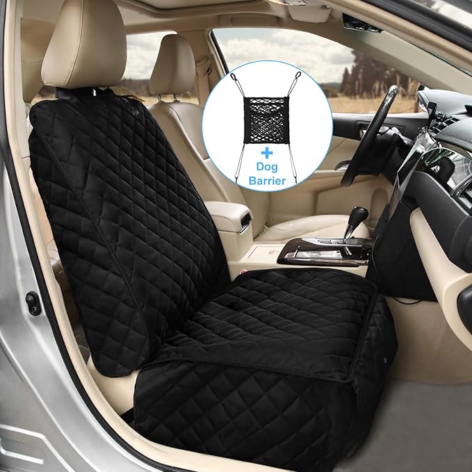 Deluxe Dog Seat Cover for Front Seat-More Durable Waterproof Front Seat Protector, High Heat Resistant and Nonslip Front Seat Cover for Dogs Kids, Universal Size (Black)