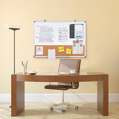 S SWANCROWN Magnetic Dry Erase and Cork Board Combo Hanging Whiteboard Notice Board for Wall Gift Home School Office, 36 x 24 Inches, with Maker/Pins/PenTray/Hooks