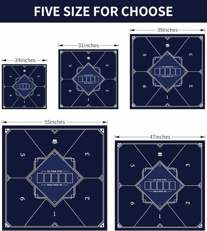 nuveti 24/31/39/47/55 inch Square Foldable 6-Player Texas Poker Card Tabletop Layout Portable Anti-Slip Rubber Board Game Mat Texas Hold'em Poker Mat for Family Game, Casino, Party
