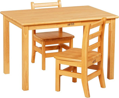 ECR4Kids 24in x 36in Rectangular Hardwood Table and Chair Set, 12in Seat Height, Kids Furniture, Honey