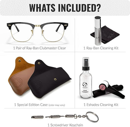 Ray-Ban RB3016 CLUBMASTER BLUE-VIOLET LIGHT CLEAR Square Shaped Sunglasses for Men & Women with Official RAYBAN Eyewear Kit