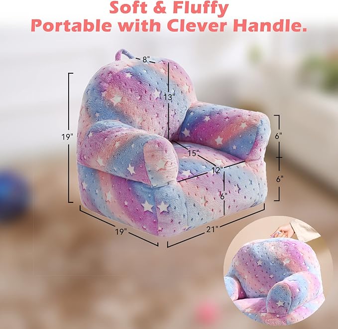 Toddler Chair, Glow in The Dark Kids Sofa Bean Bag Chair for Kids Children Couch Toddler Mini Sofa Armchair for Children, Lightweight Children Sofa Chairs (Rainbow Pink)