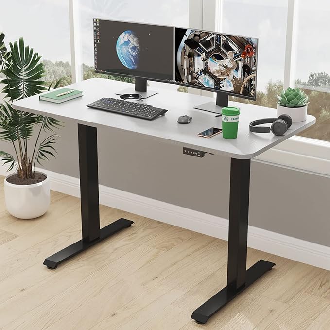 JOY worker Electric Height Adjustable Standing Desk, Grey Whole Piece 48 x 24 Inches Sit Stand Up Desk with Memory Controller, Quick Assembly Standing Workstation for Home Office