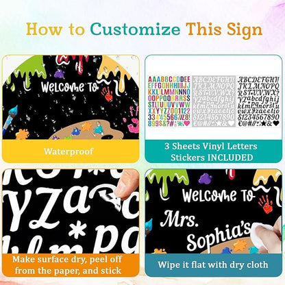 Custom Teacher Welcome Sign for Classroom Door Decoration, Custom Teacher Name Rainbow Door Hanger Signs, Back to School Wreath for First Day of School Classrooms Wall Plaque School Supplies Must Have