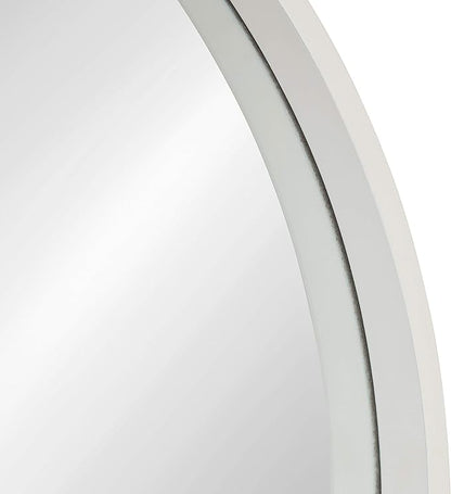 Kate and Laurel Travis Round Wood Wall Mirror, 25.6" Diameter, White, Modern Wall Décor Accent
