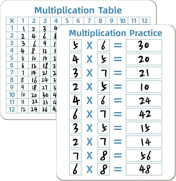 Multiplication Chart Whiteboard - Double-Sided Times Table, 9" x 12" Dry Erase Board, Math Manipulatives White Board for Kids Students, Classroom and Home Learning