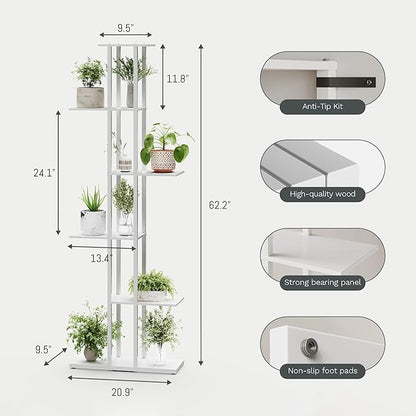 Bookshelf，Small Bookcase for Small Space，6-Tier Bookshelf for Living Room, Home Office, Study，9.45 x 20.8 x 62.2 Inches,White