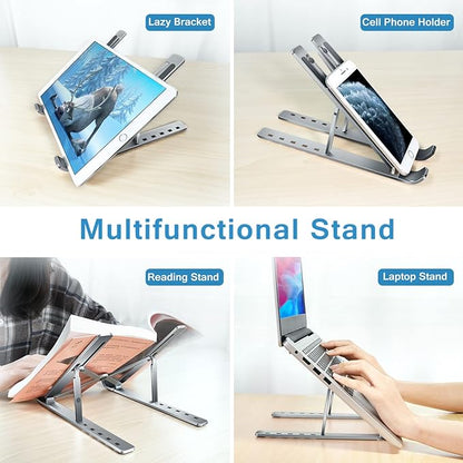 ivoler Laptop Stand, Laptop Holder Riser Computer Tablet Stand, 6 Angles Adjustable Aluminum Ergonomic Foldable Portable Desktop Holder Compatible with MacBook,iPad, HP, Dell, Lenovo 10-15.6” Gray